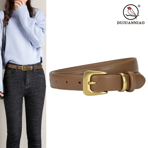 Belt for women, genuine leather, fashionable, simple, versatile, decorative, black trousers, thin belt, women's suit, Korean style jeans belt