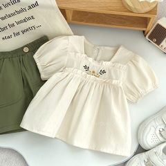 Children's Short Sleeve Shirt Summer Dress Korean Style Embroidered Blouse for Girls Baby Cute Doll Shirt Top 0029A053