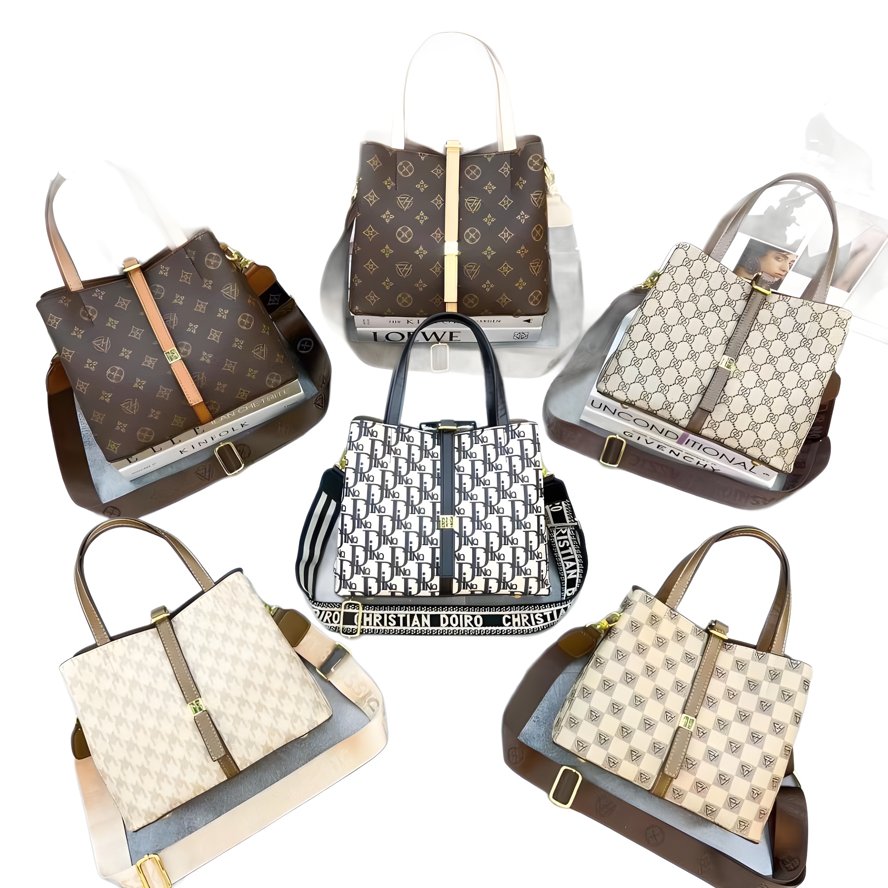 (2개) LOUIE FANGHUA BAG 여성의 2024 새로운 크로스 바디 가방 인기있는 가을과 겨울 빛 고급 오래 된 꽃 가방 대용량 통근 어깨 가방
