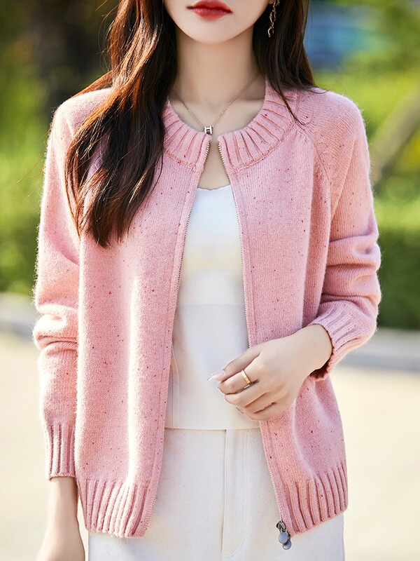 Sweater Coat Women's Autumn and Winter 2024 New Soft Waxy Gentle Raccoon Velvet Round Neck Zipper Knitted Cardigan Outer Top