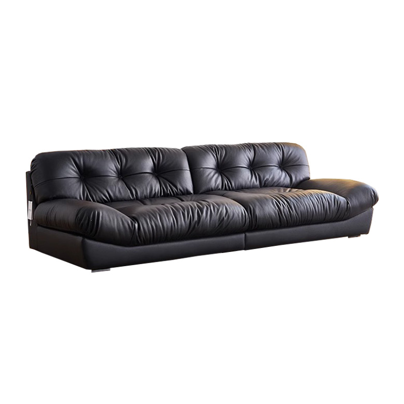 Sofá de cuero nublado italiano minimalista, sala de estar de cuero profundo, sofá perezoso para tres personas en línea.