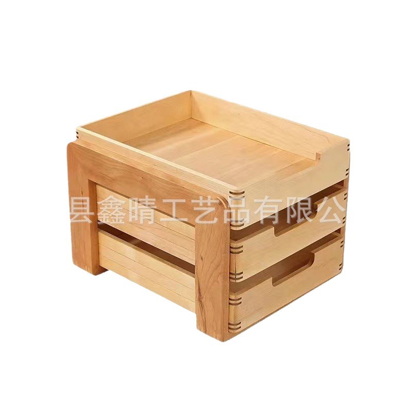 Caja de almacenamiento de cosméticos de madera extraída para el hogar Caja de almacenamiento de escritorio de madera creativa Caja de almacenamiento de madera maciza multicapa