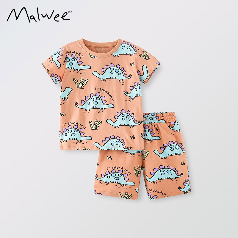 Malwee ropa para niños de verano nuevo estilo europeo y americano para niños pequeños y medianos cuello redondo casual mangas cortas pantalones de cintura elásticos set para niños