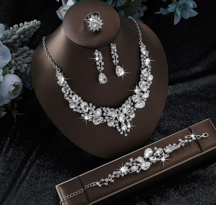 Fábrica de venta directa aleación de diamante de boda collar pendientes joyas de boda joyas de banquete joyas de dama image 12