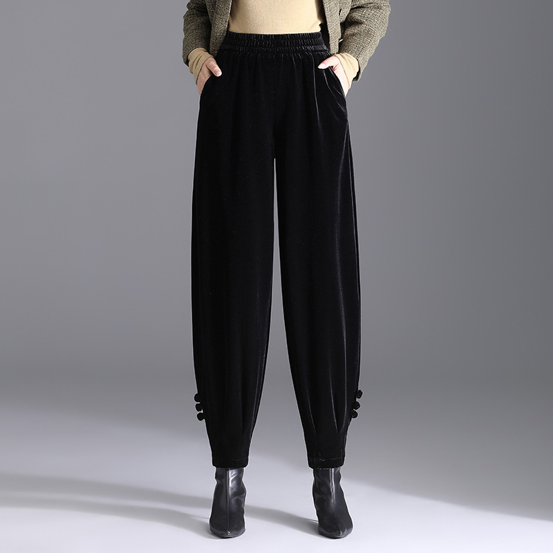 Velvet Harem Pants for Women, Autumn and Winter New High-Waisted Loose Lantern Pants, Slimming with a Drapey Feel, Fleece-Lined and Thickened Carrot Pants