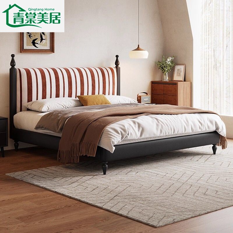 French Retro Chenille Soft Bed for Master Bedroom, Removable and Washable Soft Bed, Small Apartment, Mid-Century Style Double Bed, Fabric Bed French Retro Chenille Soft Bed for Master Bedroom, Removable and Washable Soft Bed, Small Apartment, Mid-Century Style Double Bed, Fabric Bed