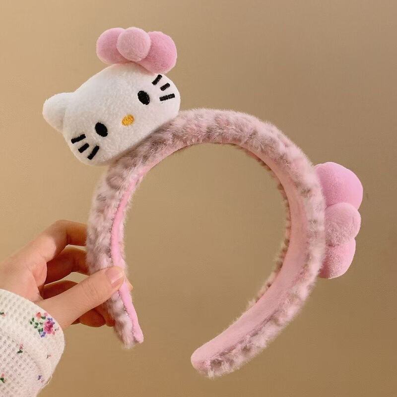 粉色豹纹Kitty蝴蝶结海绵毛绒发箍女可爱百搭头箍洗脸发卡高颅顶|undefined