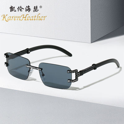 新款镶钻无框太阳镜7202 欧美小框男女士墨镜 跨境时尚太阳眼镜