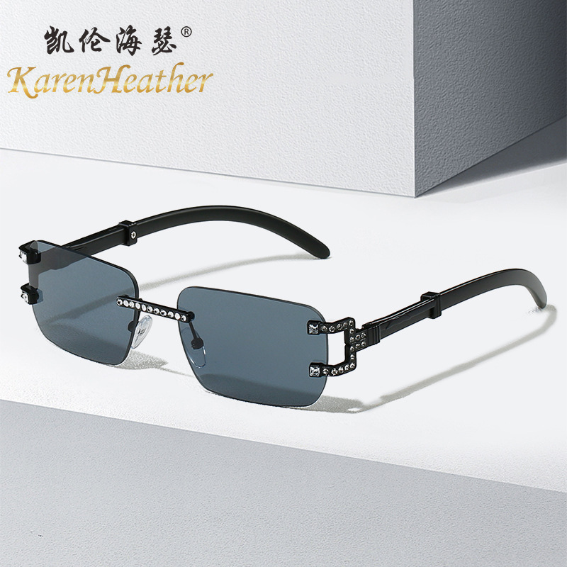 新款镶钻无框太阳镜7202 欧美小框男女士墨镜 跨境时尚太阳眼镜