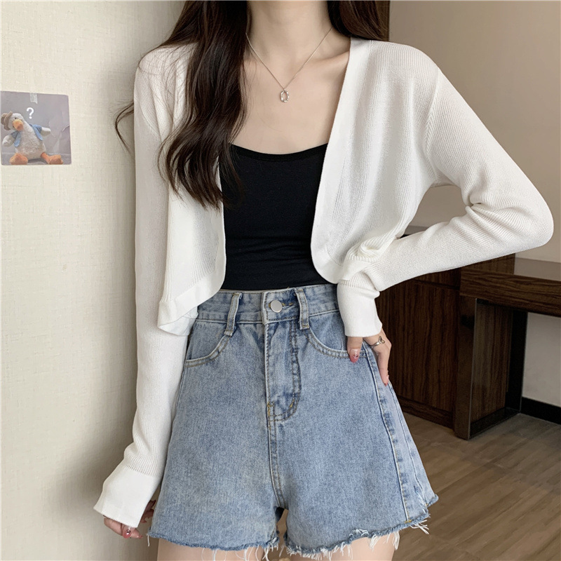 Summer new gentle style knitted cardigan loose outer wear slimming long sleeve sun protection blouse top