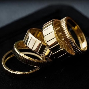 18K Gold Organ Ring Au750 Stripesd Ring Simple Geometric Grids Ring Wedding Ring Pair Ring Cool Girl Couple Ring