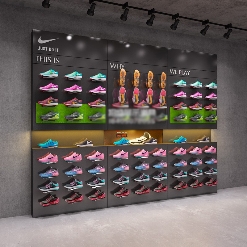 Tienda de ropa estante de exhibición gabinete de exhibición de pared Zapatero tienda de zapatilla de deporte estante centro comercial tienda de zapatos estante de zapatos
