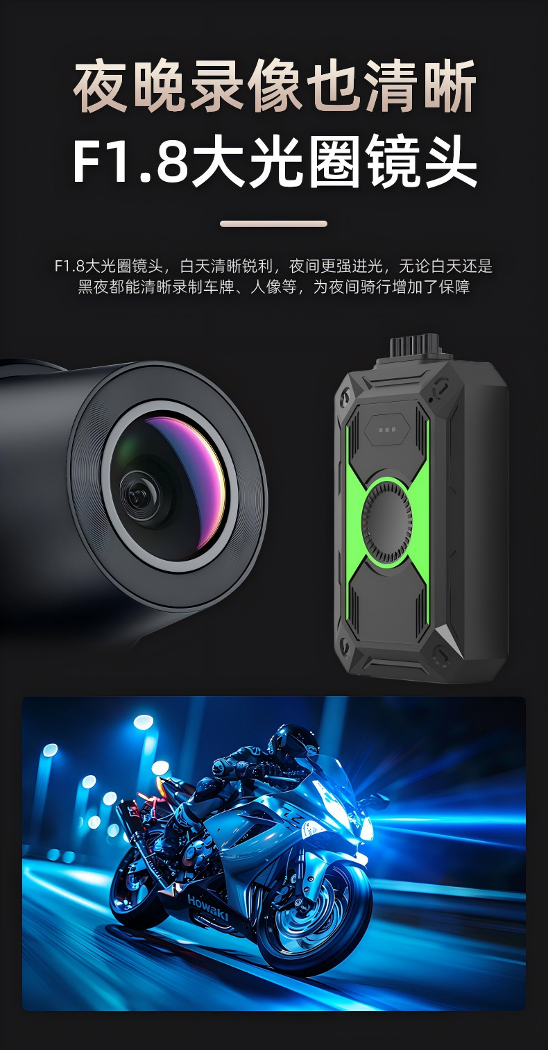 Cross-Border Hot-Selling New Model Motorcycle Dashcam Without Screen, Dual 1080P, Anti-Shake, Waterproof, Wifi Connectivity, Linghan