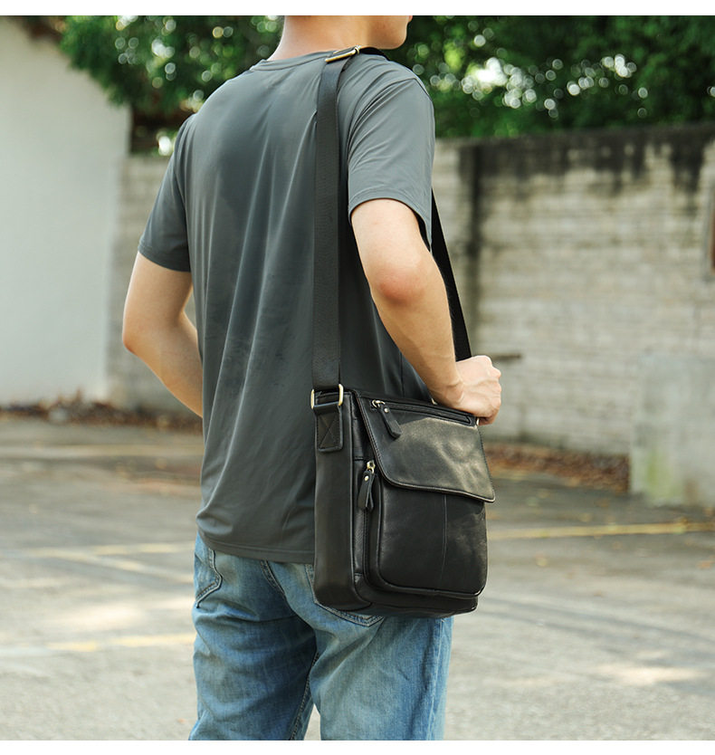 Túi đeo chéo nam da bò thật 24×8×27 cm nắp gập — Xanh quân đội, nâu, Màu đen, Cà phê chi tiết 18