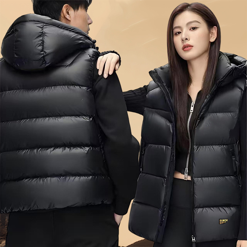 Black Gold down Vest 2025 Autumn and Winter Men's and Women's Thickened Couple's Short down Jacket Vest with Stand Collar