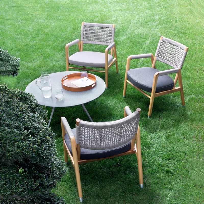 Sofá al aire libre terraza de hotel jardín patio terraza diseñador de madera maciza tela de caña de tres piezas de teca muebles casuales