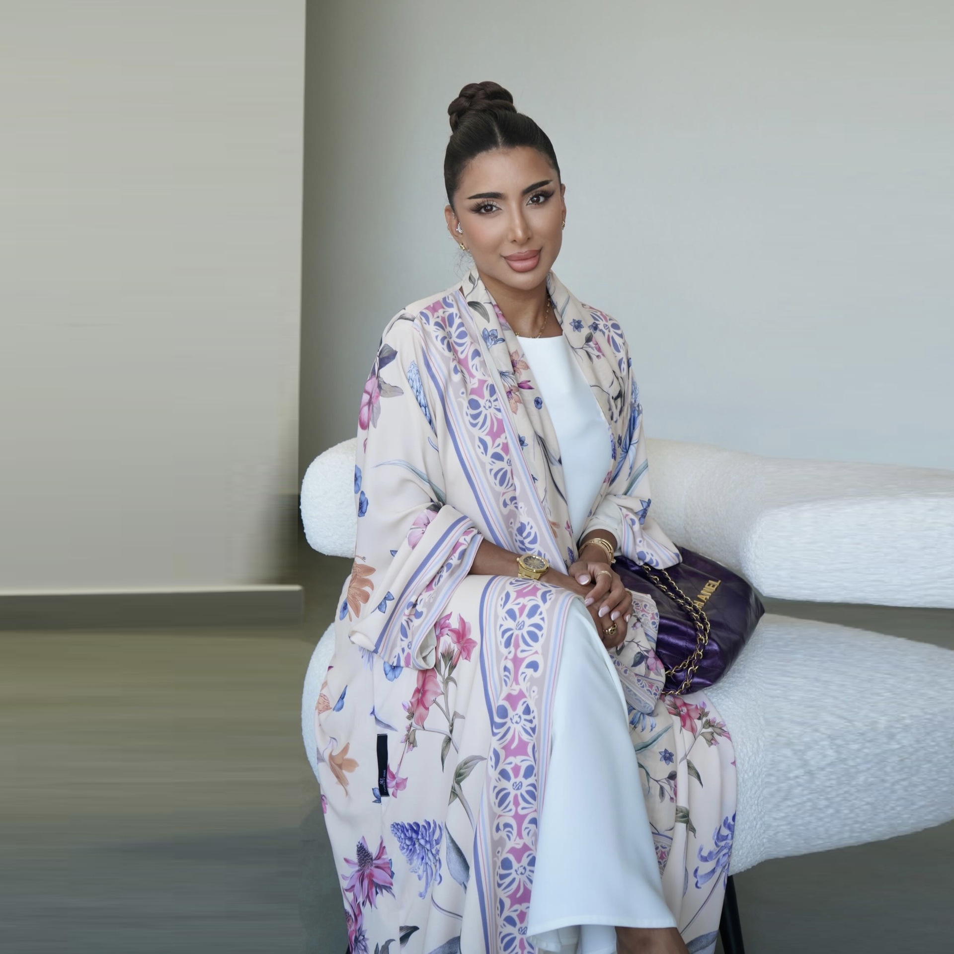 Cross-border Women's Fashion Printed Muslim Cardigan Robe, Middle Eastern Arab Dubai Outfit With Headscarf, Loose Fit_ecoleips.com