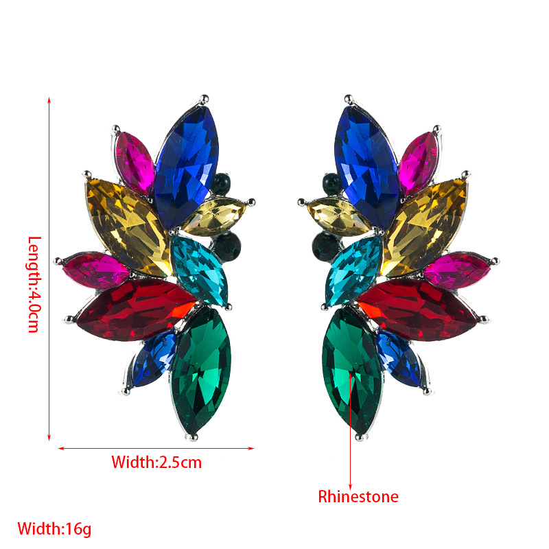 retro geometric flower alloy diamond rhinestone leaf earrings wholesale Nihaojewelry