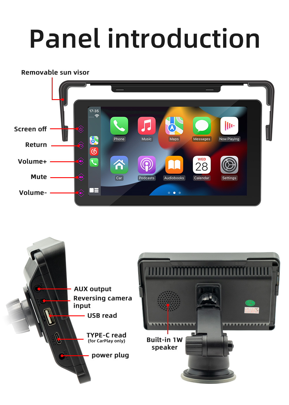 Cross-Border Factory Source 7inch Bluetooth Carplay Navigation Box Car Reversing Rear View Screen Projection Display Touch Screen