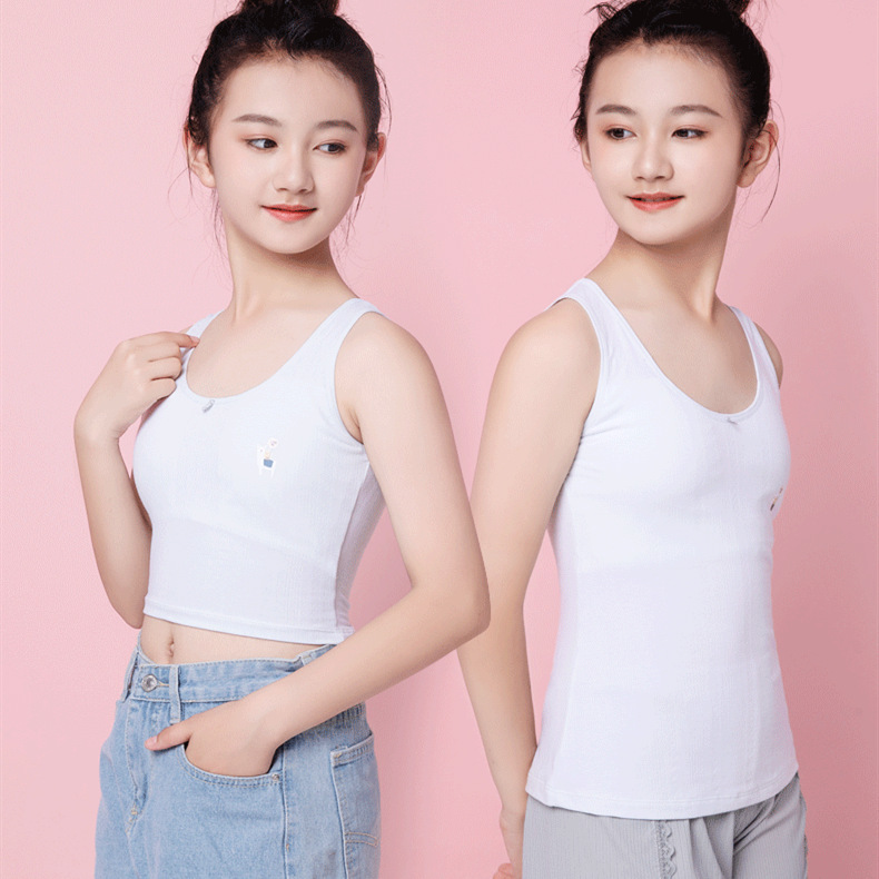 Anfia Summer Breathable Female Student Intimates, Comfortable and Thin Girls' Vest, Anti-Bump Intimates Camisole during Development Period
