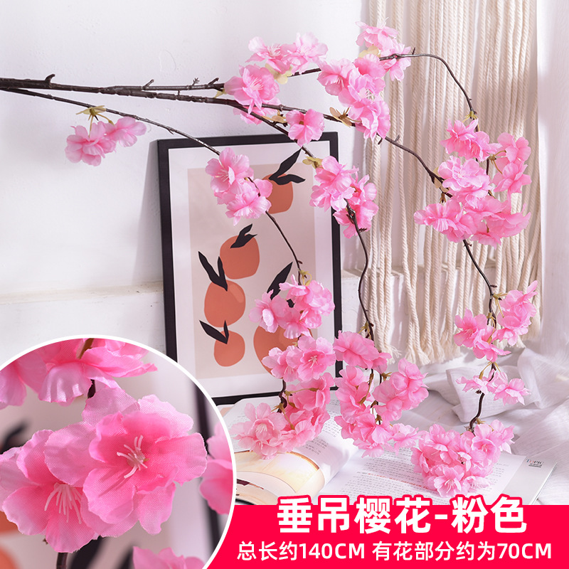 Simulación de flores de cerezo flor de plástico decoración flor falsa caña ingeniería paisajística al por mayor cifrado árbol de cerezo flores de seda de techo artificial