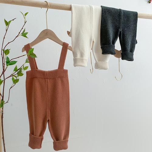 ins spring baby knitted overalls autumn and winter 01-2 year old male and female baby pure cotton one-piece woolen large PP pants
