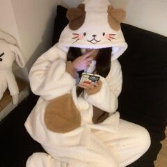 甜美三色小猫睡衣女秋冬季保暖珊瑚绒长袖长裤套装美少女家居服