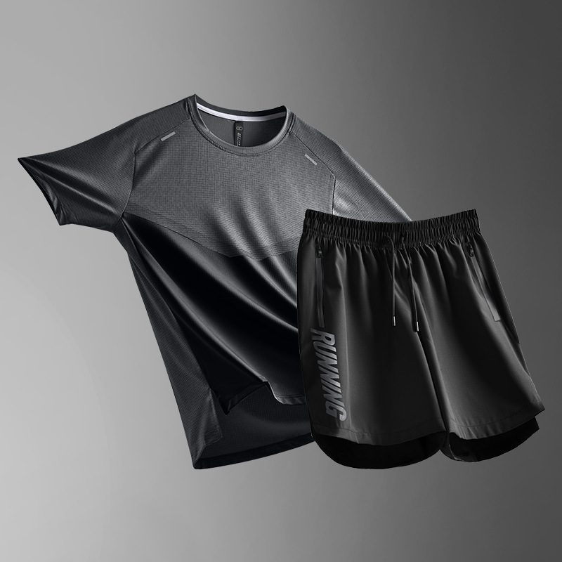 Ropa de verano, ropa deportiva, ropa casual de verano, pantalones cortos de hielo secos rápidos, ropa de hombre para correr, mangas cortas para adolescentes