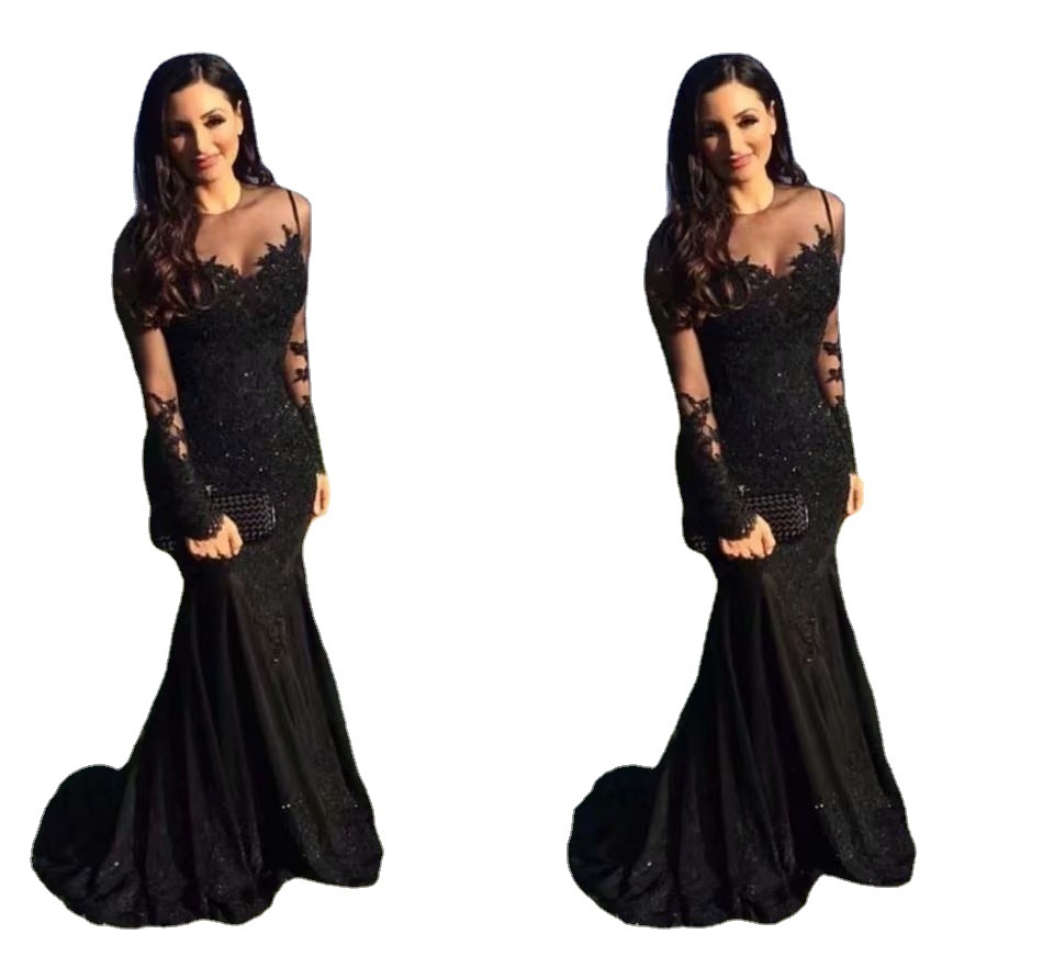 El comercio exterior de Europa y América Amazon AliExpress deseo de las mujeres vestido de noche de encaje largo elegante vestido de temperamento cola de pez