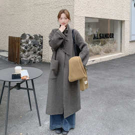 2025秋冬新款立领牛角扣双面羊绒大衣女宽松复古长款百搭毛昵外套