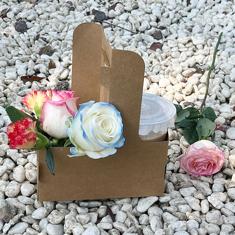 网红咖啡花手提盒一次性牛皮纸盒节日DIY插花礼盒外卖打包杯托