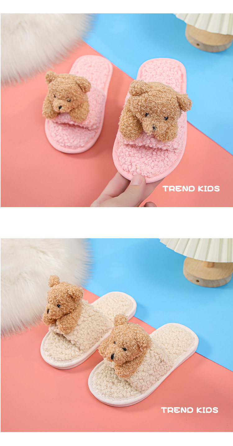 Children's Lamb Hair Open-toed Slippers Non-slip Plush Flat-heeled Soft-soled Slippers display picture 6