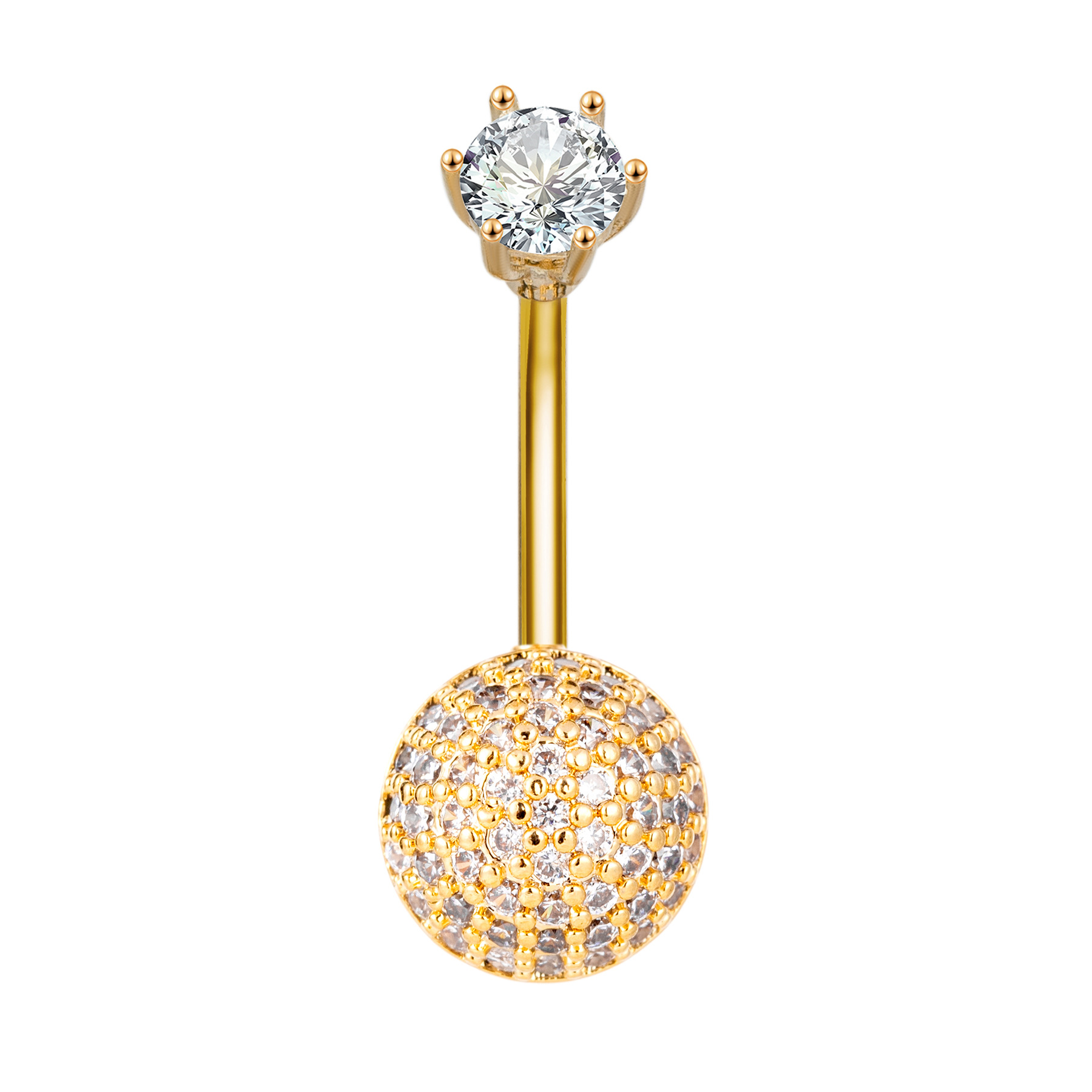 Belly Button Ring With Crown Head And Round Zirconia Stud_voghion.com