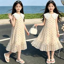 女童无袖波点连衣裙夏装2026新款女孩中大童夏季甜美韩系公主裙子