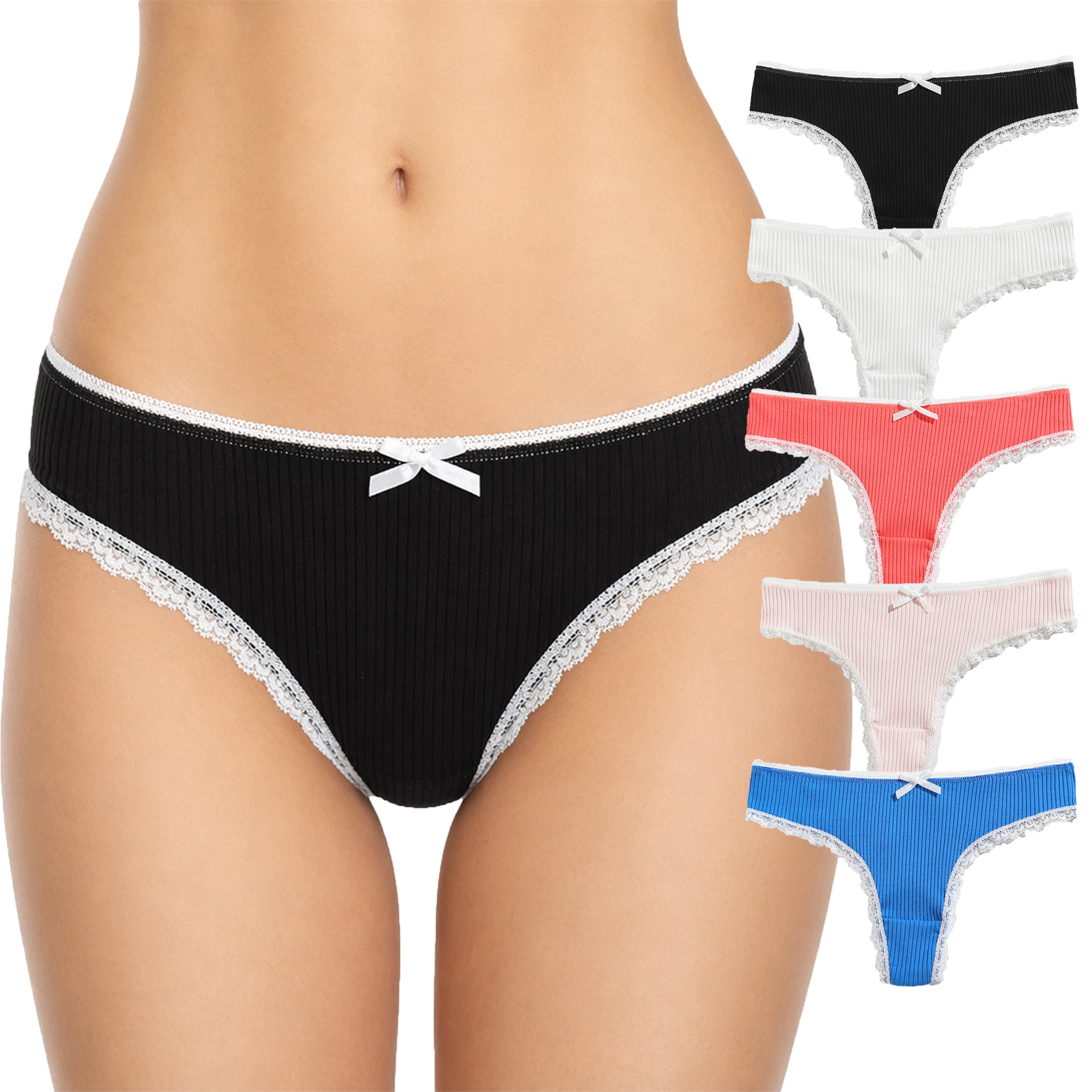 Nueva ropa interior en forma de tanga para niñas tanga de hilo de encaje para mujer pantalones en T de algodón transpirable de cintura baja para mujer al por mayor