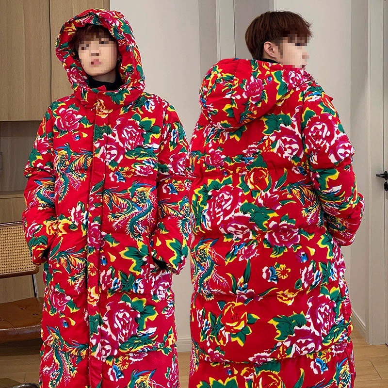 Длинная мужская и женская хлопчатобумажная куртка супер теплая и холодостойкая хлопчатобумажная одежда большого размера китайский стиль северо-восточный цветок новый китайский стиль