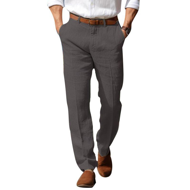 Men's Straight Thin Cotton And Linen Casual Solid Color Trousers