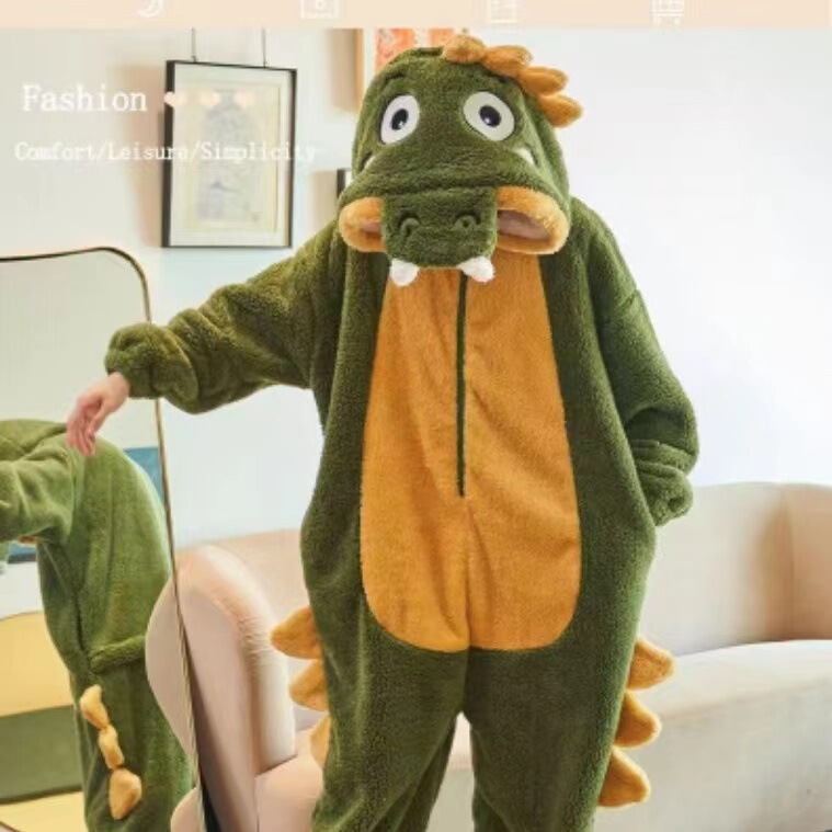 Cross-border new flannel crocodile jumpsuit for men and women with cartoon animal jumpsuit home clothes mixed batch