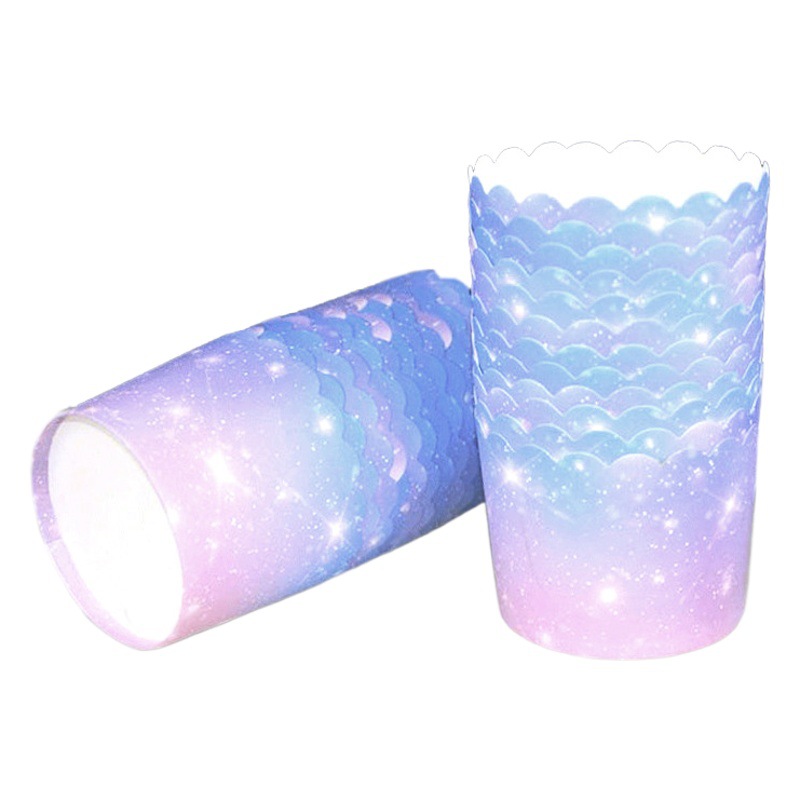 Medio mecanismo de alta temperatura taza muffin taza gradiente cielo estrellado titular de papel de la torta a prueba de aceite Festival de la boda taza de papel para hornear 50