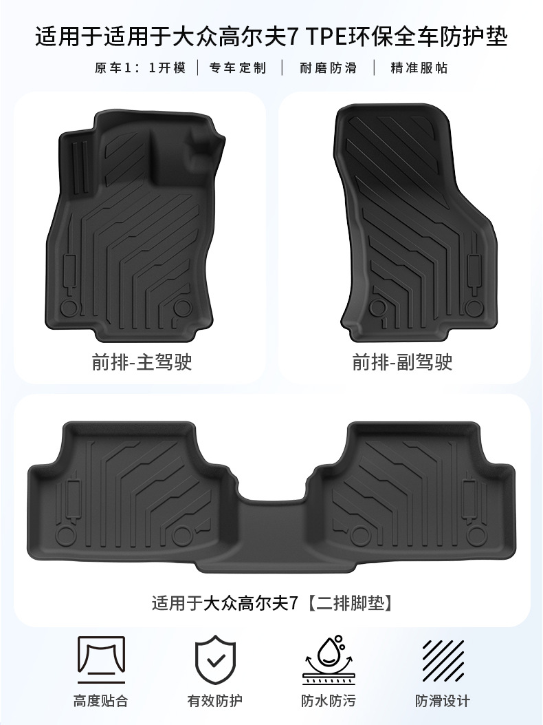 Suitable for Volkswagen Golf 7 Floor Mats, Trunk Mat, Waterproof, Non-Slip, Fully Environmentally Friendly Tpe Car Floor Mats Wholesale
