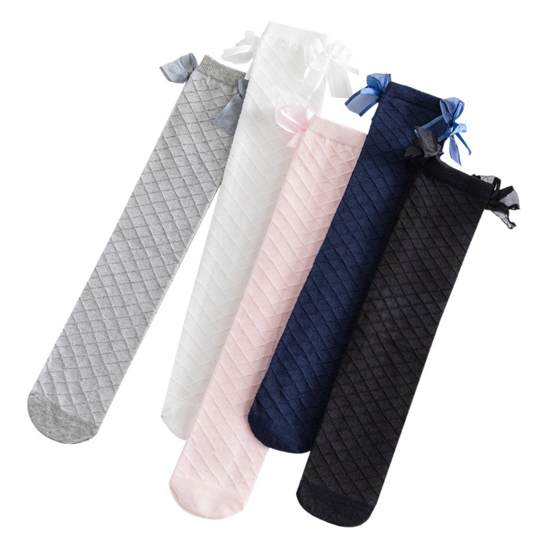 Calcetines de malla fina de doble capa calcetines de media pantorrilla de los niños lindos diamantes a cuadros calcetines de algodón calcetines sobre la rodilla al por mayor