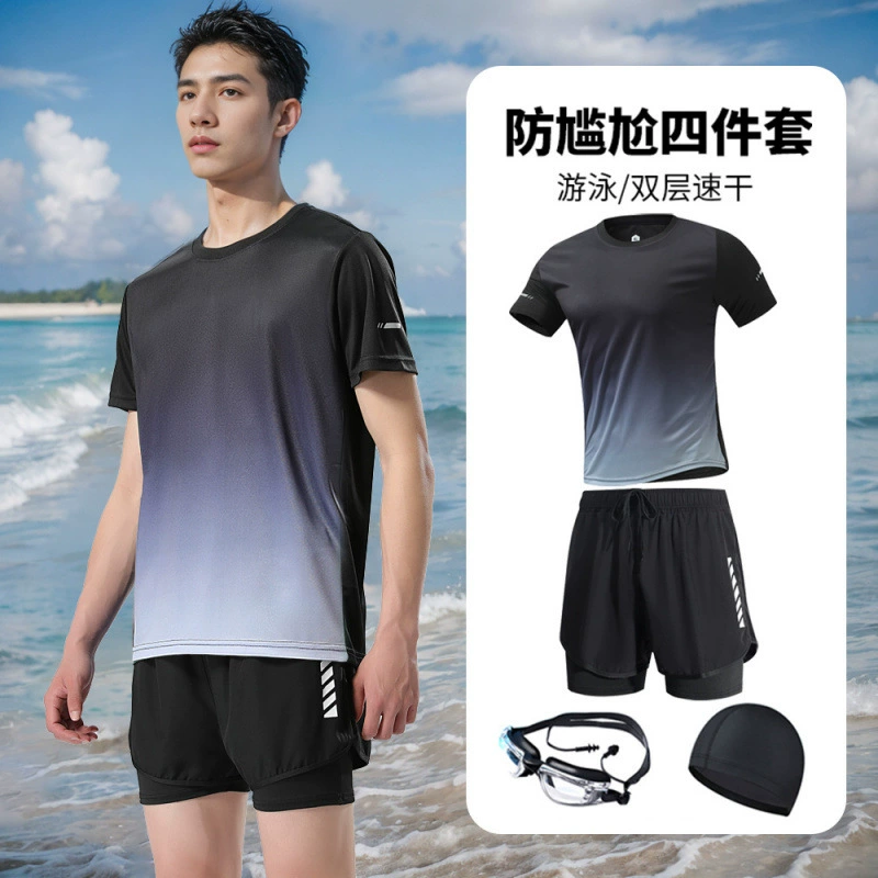 Men's swimwear, summer set, quick dry swimming accessory, trousers, plus size, with short sleeve