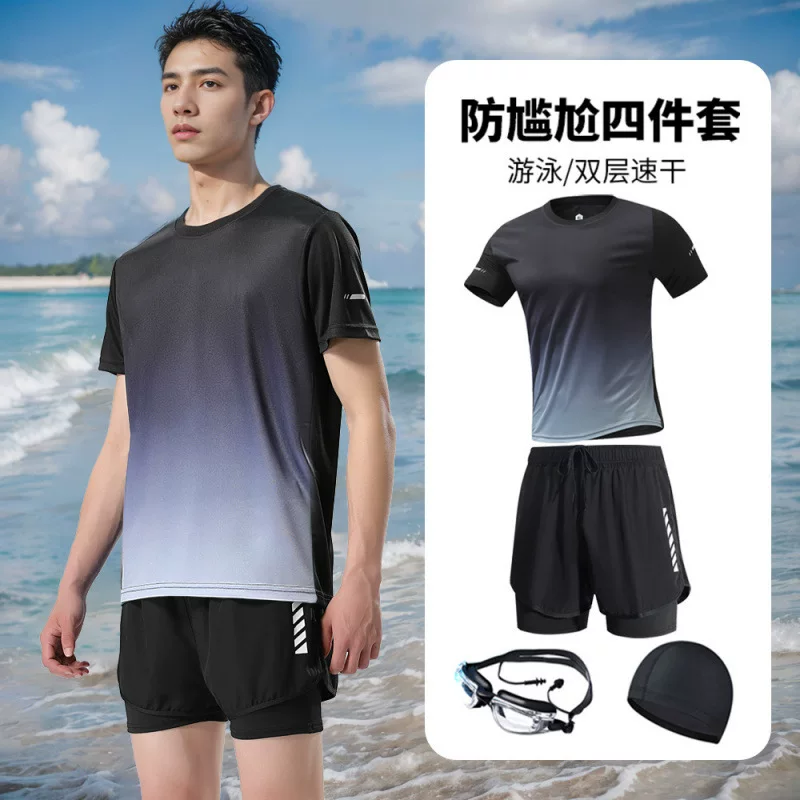 Men's swimwear, summer set, quick dry swimming accessory, trousers, plus size, with short sleeve