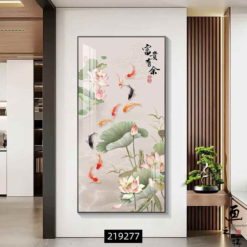 九魚聚財玄関装飾画縦版廊下通路掛け絵入戸門は壁の新しい中国式ハスの花の壁画に向いている|undefined