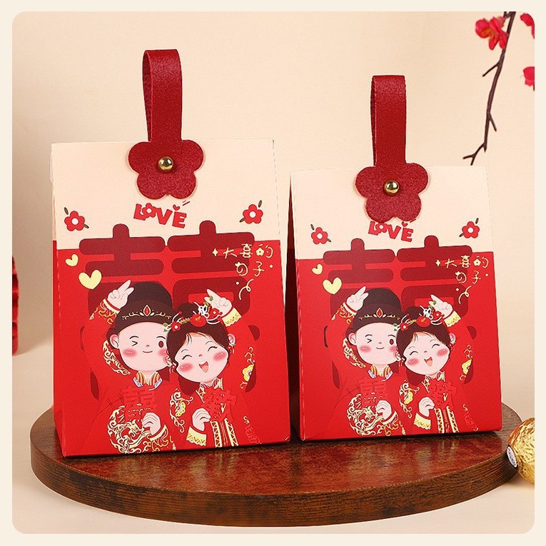 my family youxi hand-held wedding candies box wedding companion hand gift wedding candies box box return gift xi word square packing boxes
