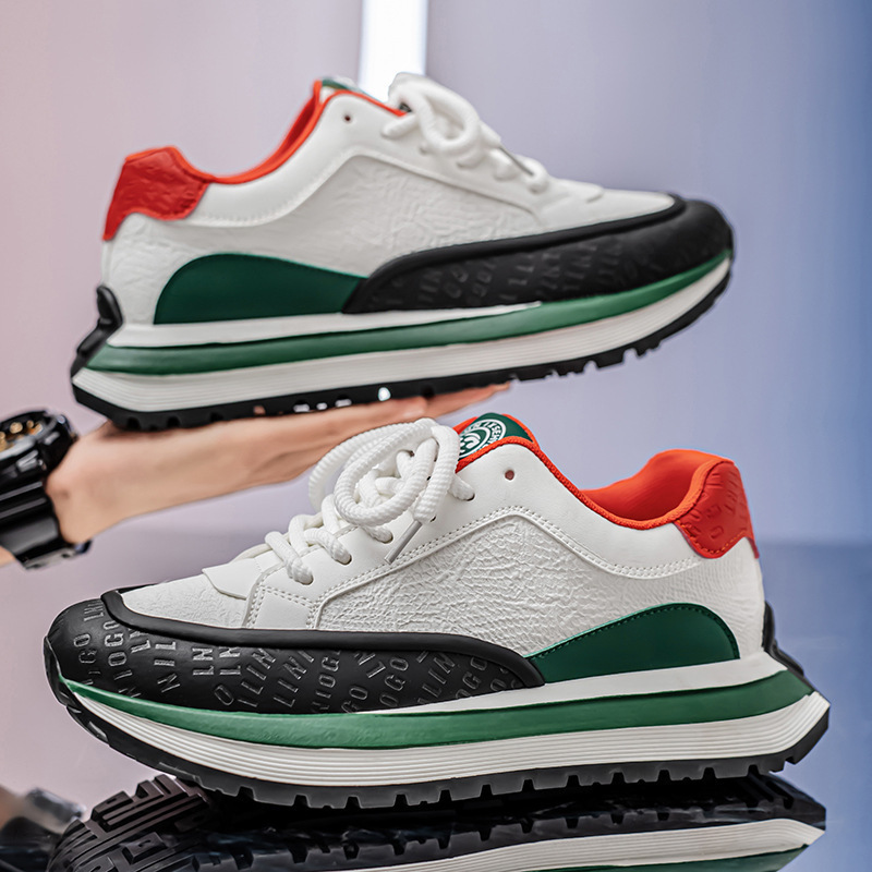 Men's Thick-Soled Low-Top Sports Shoes Casual Versatile Sports Shoes Color-Block Lace-Up Trendy Men's Sports Shoes_vogvips.com