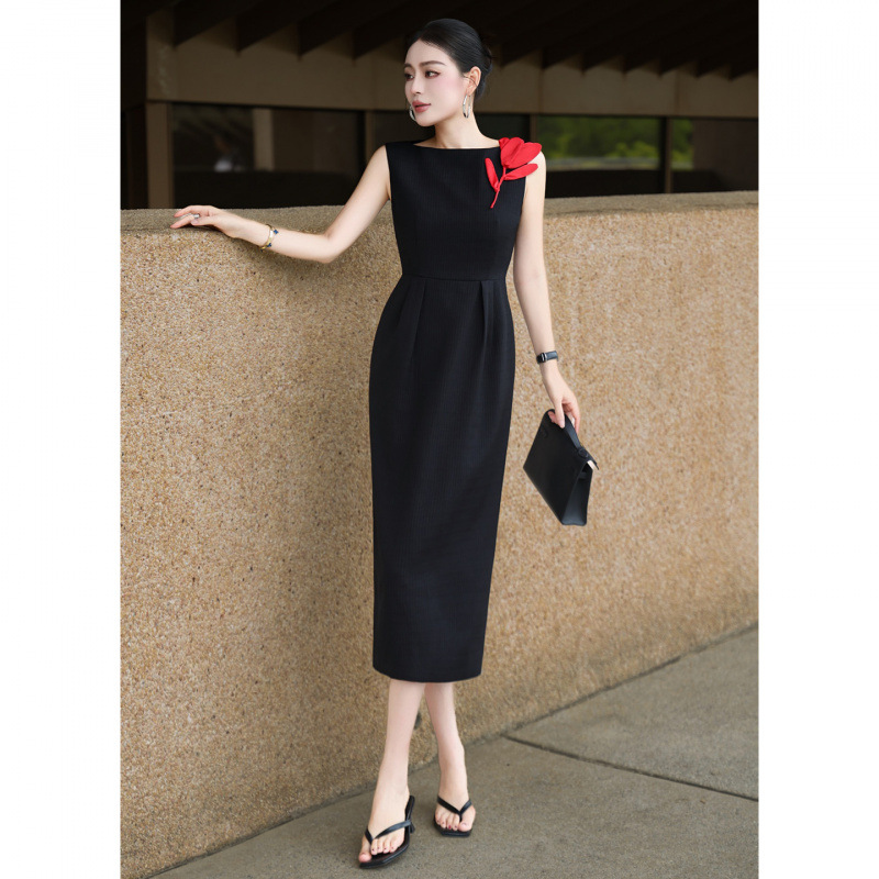Elegant summer brace sleevless, dress with sleeves, high-quality style, slim fit