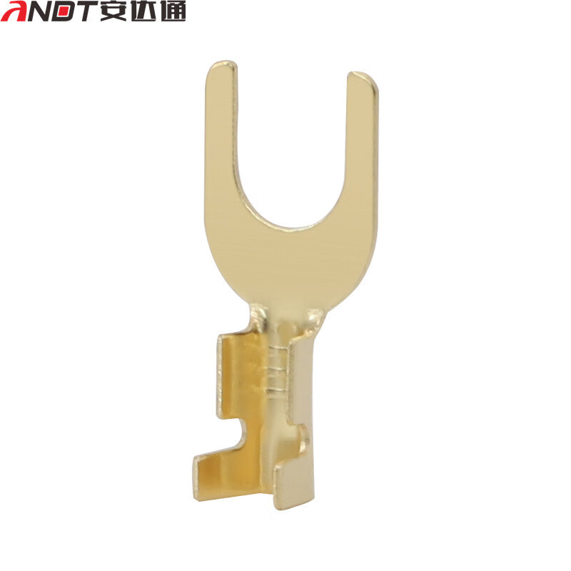 安达通 U型铜端子 冷压接线开口式黄铜裸端头线鼻子U形接地片 接