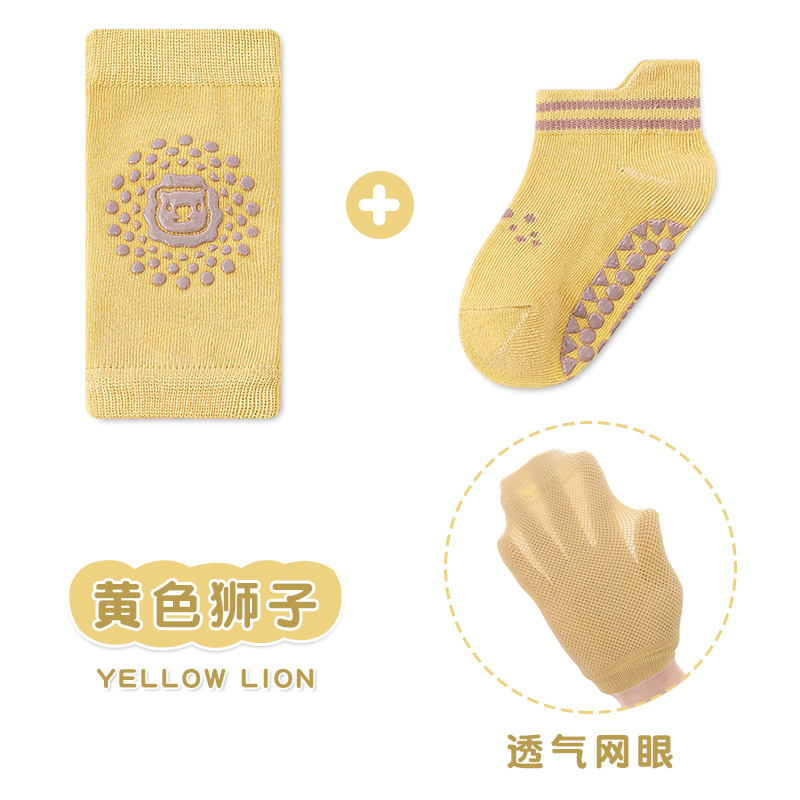 23 de malla de algodón fino bebé gateando Calcetines antideslizantes niños infantiles dispensando calcetines de piso rodillera separada conjunto de dos piezas