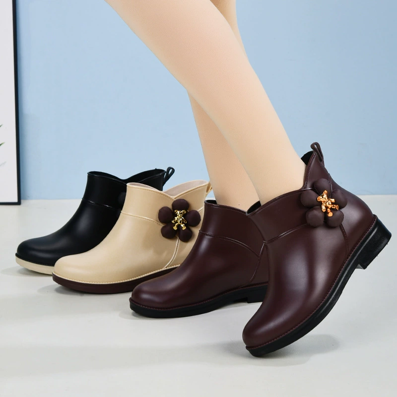 Трансграничные женские сапоги от дождя корейские сапоги от дождя корейские цветы нескользящие низкие трубочки водная обувь набор резиновые туфли плюс бархат осень-зима